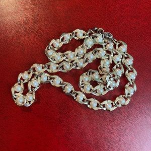 Vintage Napier 17.5" Faux Pearl Necklace Silver Tone Chain 90’s Y2K Necklace 90s